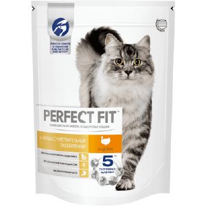 Сухой корм PERFECT FIT для кошек с чувствительным пищеварением с индейкой 190 г