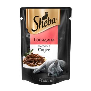 Влажный корм для кошек SHEBA говядина ломтики в соусе, пауч, 75 г