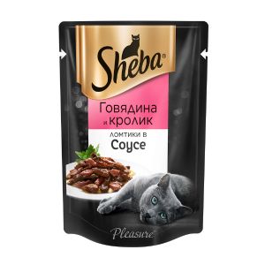 Влажный корм для кошек SHEBA говядина и кролик ломтики в соусе, пауч, 75 г