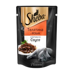 Влажный корм для кошек SHEBA телятина и язык ломтики в соусе, пауч, 75 г