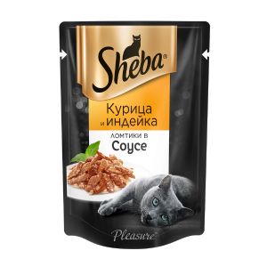 Влажный корм для кошек SHEBA курица и индейка ломтики в соусе, пауч, 75 г