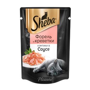 Влажный корм для кошек SHEBA форель и креветки ломтики в соусе, пауч, 75 г