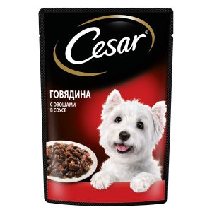 Влажный корм для собак Cesar говядина с овощами в соусе, пауч, 85 г