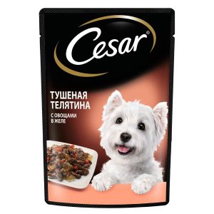 Влажный корм для собак Cesar тушеная телятина с овощами в желе, пауч, 85 г