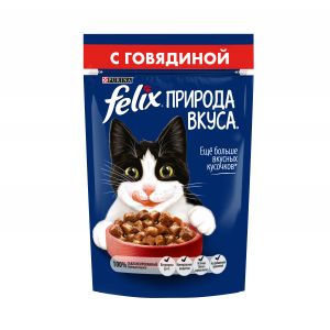 Влажный корм для кошек FELIX Природа вкуса с говядиной, пауч, 75/85 г