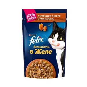 Влажный корм для кошек FELIX Sensations курица с морковью в желе, пауч, 75 / 85 г