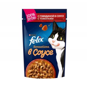 Влажный корм для кошек FELIX Sensations говядина с томатами в удивительном соусе, пауч, 85 г / 75 г