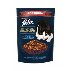 Влажный корм для кошек FELIX Мясные ломтики с говядиной, пауч, 75 г