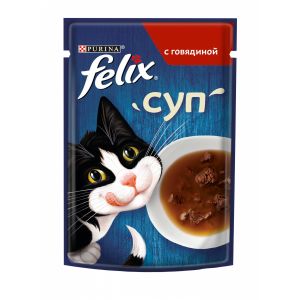 Влажный корм для кошек FELIX Суп с говядиной, пауч, 48 г