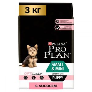 Сухой корм для щенков мелких пород PRO PLAN Puppy Small&Mini Sensitive Skin лосось с рисом 3 кг