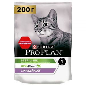 Сухой корм для стерилизованных кошек PRO PLAN Sterilised с комплексом OPTIRENAL индейка 200 г