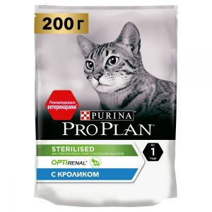 Сухой корм для стерилизованных кошек PRO PLAN Sterilised с комплексом OPTIRENAL кролик 200 г