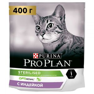 Сухой корм для стерилизованных кошек PRO PLAN Sterilised с комплексом OPTIRENAL индейка 400 г
