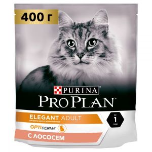 Сухой корм для кошек PRO PLAN ELEGANT с комплексом OPTIDERMA для здоровья шерсти и кожи,лосось 400 г