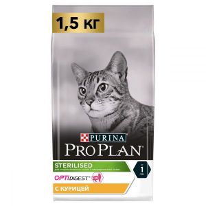 Сухой корм для стерилизованных кошек PRO PLAN Sterilised с комплексом OPTIDIGEST курица 1,5 кг