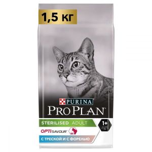 Сухой корм для стерилизованных кошек PRO PLAN Sterilised OPTISAVOUR треска с форелью 1,5 кг