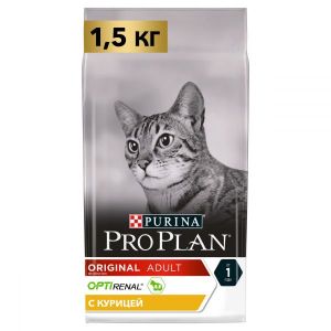 Сухой корм для кошек PRO PLAN Adult с комплексом OPTIRENAL курица 1,5 кг
