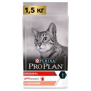 Сухой корм для кошек PRO PLAN Adult с комплексом OPTISENSES лосось 1,5 кг