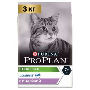 Сухой корм для стерилизованных кошек старше 7 лет PRO PLAN Sterilised Senior LONGEVIS индейка 3 кг