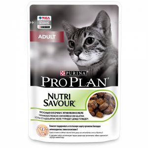 Влажный корм для кошек PRO PLAN NutriSavour Adult ягненок в желе, пауч, 85 г