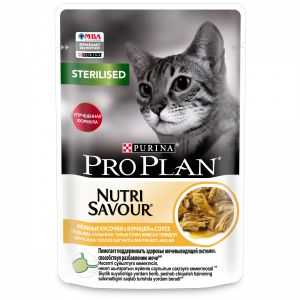 Влажный корм для стерилизованных кошек PRO PLAN NutriSavour Sterilised курица в соусе, пауч, 85 г