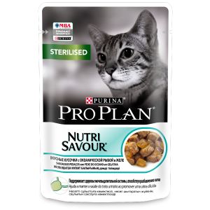 Влажный корм для стерилизованных кошек PRO PLAN NutriSavour Sterilised океан.рыба в желе, пауч, 85 г