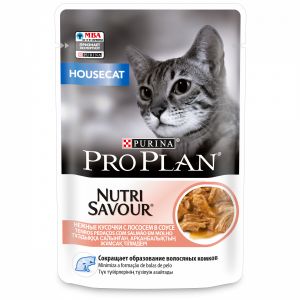 Влажный корм для домашних кошек PRO PLAN NutriSavour Housecat лосось в соусе, пауч, 85 г