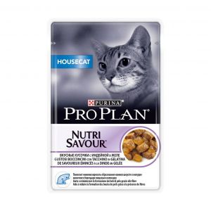 Влажный корм для домашних кошек PRO PLAN NutriSavour Housecat индейка в желе, пауч, 85 г