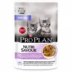 Влажный корм для котят PRO PLAN NutriSavour Kitten индейка в соусе, пауч, 85 г