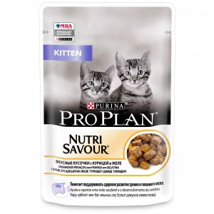 Влажный корм для котят PRO PLAN NutriSavour Kitten курица в желе, пауч, 85 г