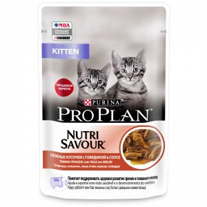 Влажный корм для котят PRO PLAN NutriSavour Kitten говядина в соусе, пауч, 85 г