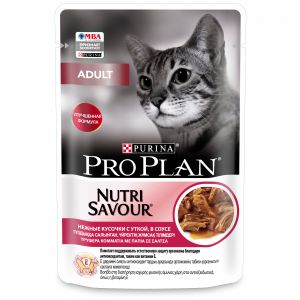 Влажный корм для кошек PRO PLAN NutriSavour Adult утка в соусе, пауч, 85 г