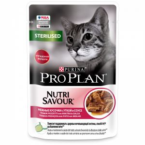 Влажный корм для стерилизованных кошек PRO PLAN NutriSavour Sterilised утка в соусе, пауч, 85 г