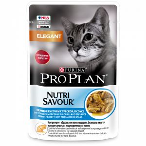 Влажный корм для кошек с чувств.кожей PRO PLAN NutriSavour Elegant треска в соусе, пауч, 85 г