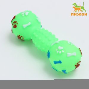 Игрушка пищащая «Гантель с лапками» для собак, 13 см, зелёная