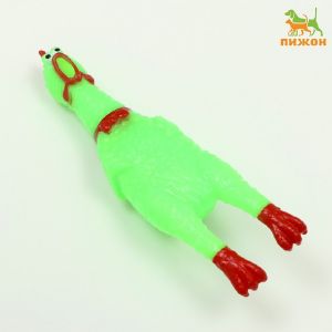 Игрушка пищащая «Задумчивая курица» малая для собак, 16,5 см, ярко-зелёная
