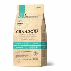 Сухой корм для домашних кошек Grandorf Indoor Probiotic, четыре вида мяса с бурым рисом, 2 кг