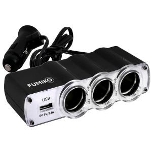 Разветвитель прикуривателя FUMIKO CS01 1USB 3 АЗУ 2.1А черный
