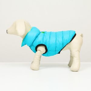 Куртка для собак двухсторонняя, S35 (ДС 34 , ОШ 33 , ОГ 44 ), бирюзовая/салатовая
