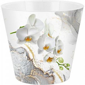 Горшок для цветов InGreen London Orchid Deco D160 мм, 1,6 л с дренажной вставкой, белая орхидея