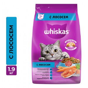 Сухой корм Whiskas Вкусные подушечки для кошек с лососем, 1,9 кг