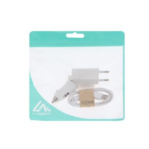 Комплект для зарядки 3 в 1 LuazON UC-09, АЗУ 1 A, microUSB 1 A, СЗУ 1 A, 1 м, белый