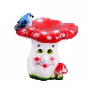 Фигура садовая гипс Мухомор с птичкой 22x21 см ГАРДЕНВИЛЛ