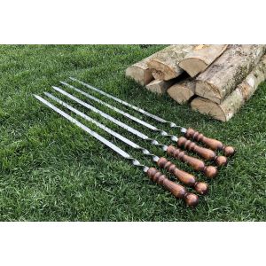 Шампур плоский, 650 х 10 х 2.5 мм, с деревянной лакированной рукояткой, нержавеющая сталь, Camping P