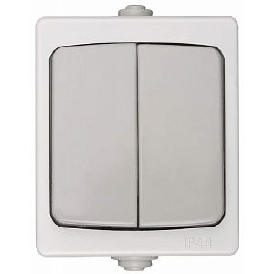 Выключатель СВЕТОЗАР «АВРОРА» двухклавишный, IP44, цвет серо-белый, 10А/~250В