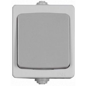 Выключатель СВЕТОЗАР «АВРОРА» одноклавишный, IP44, цвет серо-белый, 10А/~250В