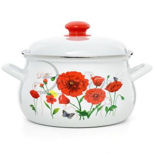 Кастрюля эмалированная Красные маки грушевидная 4,5 л ЭТ-72858