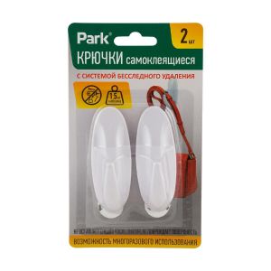 Крючки самоклеящиеся Park, 3x8 см, 2 шт, белые