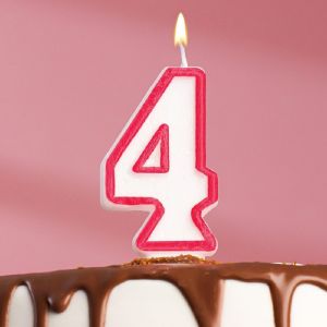 Свеча для торта цифра «4», ободок цветной, 7 см, МИКС 403514