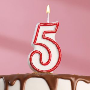 Свеча для торта цифра «5», ободок цветной, 7 см, МИКС 403515